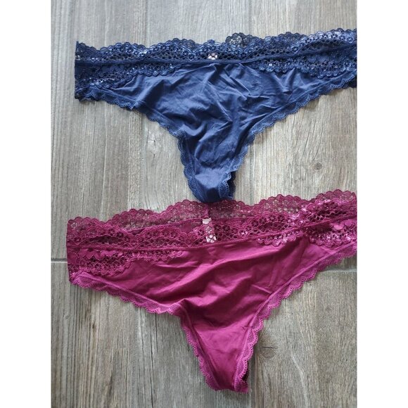 Nwot Victoria's Secret Cheeky Wine Red/Navy Polyamide Blend Thong Bunble Siz XL - Picture 5 of 6